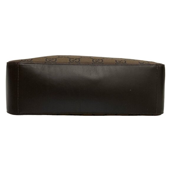 Auth GUCCI GG 13730 Dark Brown Black Nylon Leather Handbag - Picture 6 of 16